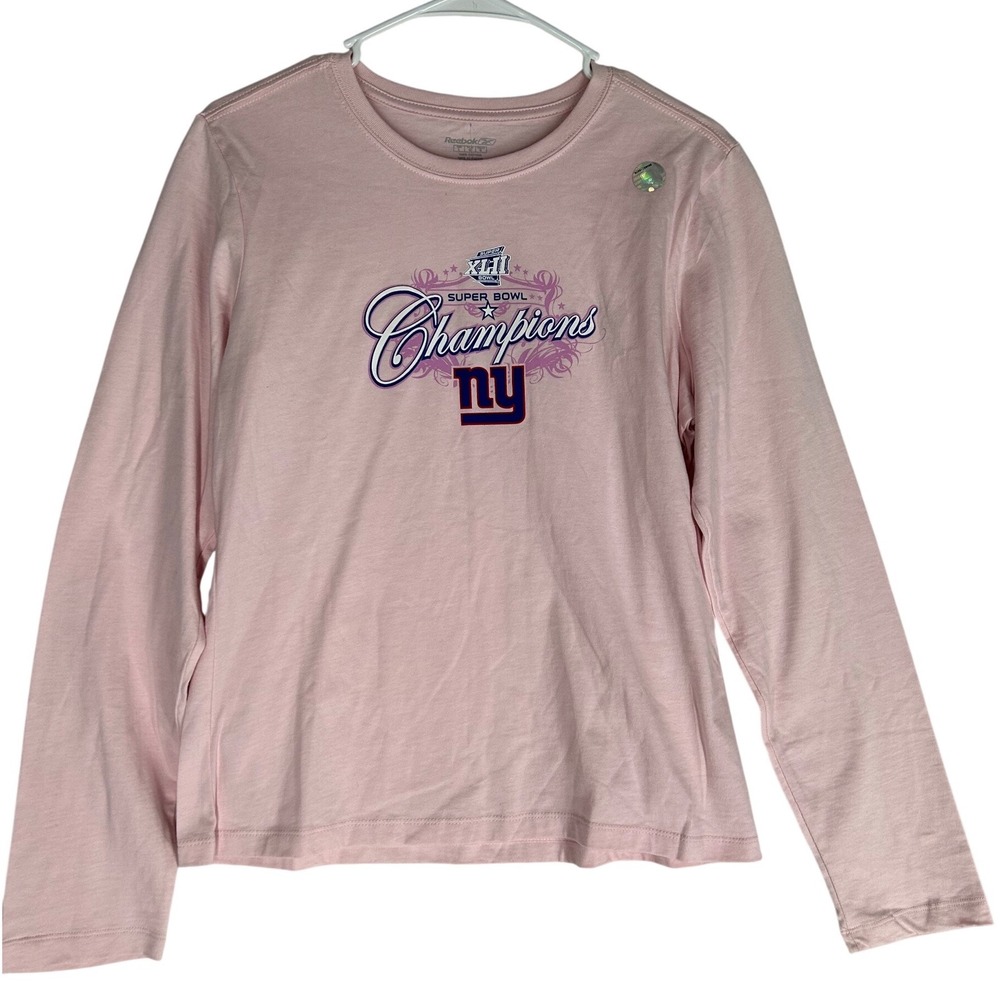 Reebok Pink Long-Sleeved Tee NY Giants Super Bowl Champs XLII Women's Large NWT
